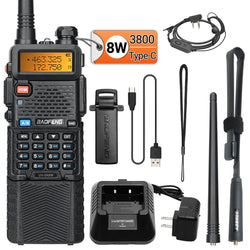 Baofeng UV-5R 8W Long Range Walkie Talkie 3800mAh Type-c Ham Amateur Communication Two Way Radio for Adults Camping