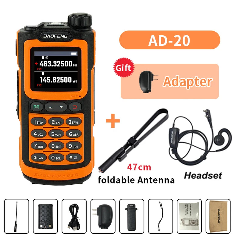 Baofeng AD-20 Walkie Talkie Full Band Analog/Digital Wireless Copy Frequency 1024CH Text Message Digital Encryption Record Radio