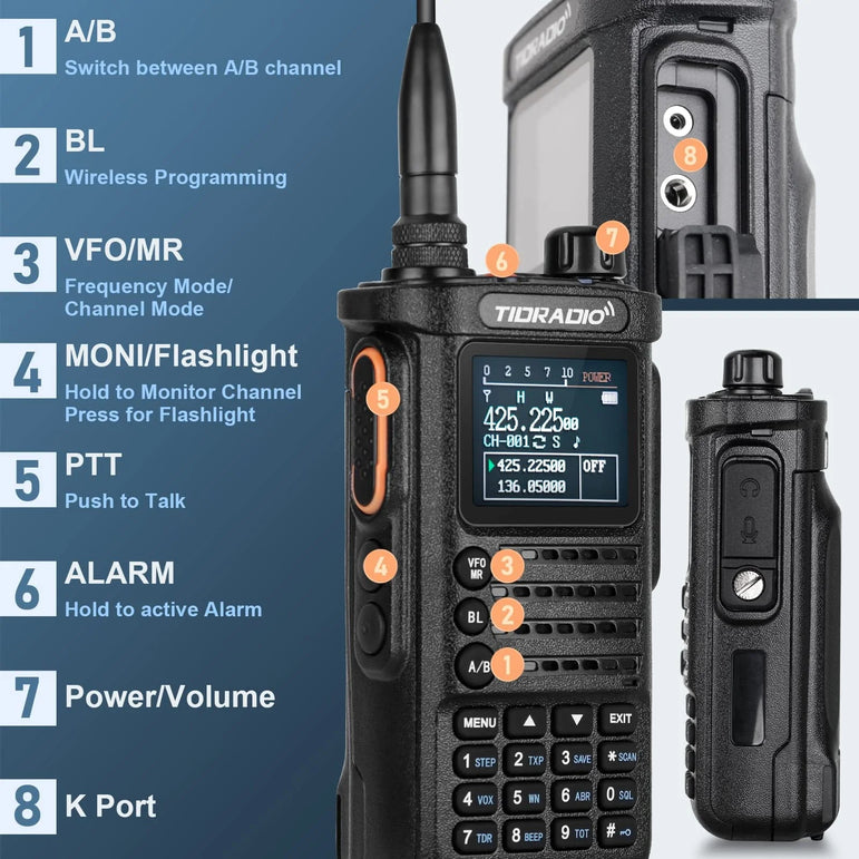 TIDRADIO 10W Walkie Talkie long range Portable Radio connection cell Phone Outdoor Programming Two Way Commutator TD-H8 VHF UHF