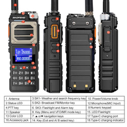 Baofeng UV-25 Walkie Talkie Air Band Receiving Scrambler Multi-band FM Vox 10W 999Ch Amateur Radio W/ Type-C 5200mAh Battery