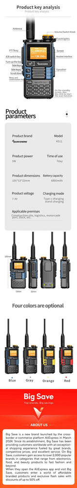 Quansheng UV-K6 Walkie Talkie 5W Air Band Radio Tyep C Charge UHF VHF DTMF FM Scrambler NOAA Wireless Frequency Two Way CB Radio