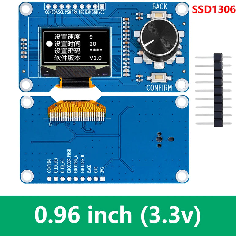 0.96/1.3 inch white oled display screen combined with EC11 rotary encoder module IIC interface for arduino