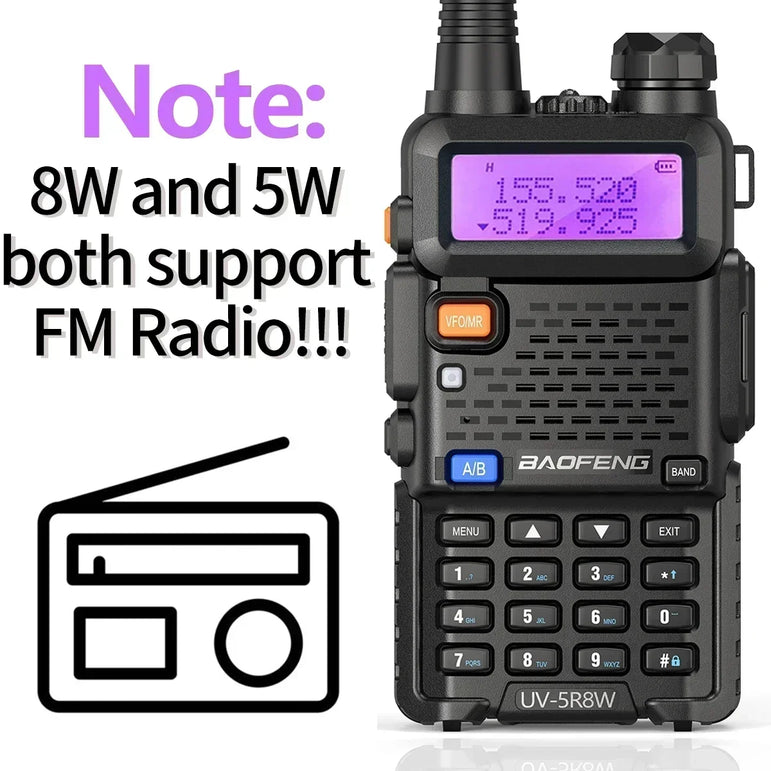 1/2PCS BaoFeng UV-5R 8W Tri-Power Walkie Talkie High Power Dual Band Long Range 128 CH Portable Handheld UV 5R Ham Two Way Radio