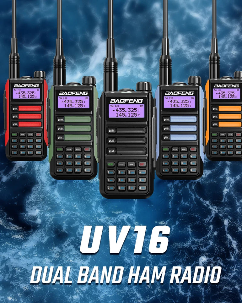 BaoFeng UV16 Walkie-Talkie 8/10W Tri-Power IP68 Waterproof Long Range USB C Dual Band VHF UHF Two Way Portable Ham Two Way Radio