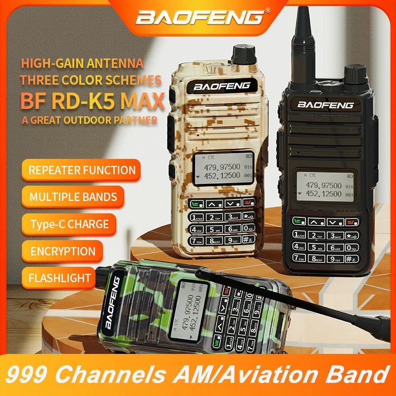 Baofeng RD-K5 Ham Walkie Talkie High Gain Antenna Encryption Anti-interference Air Band 108-136 Mhz 5-10KM Uhf Vhf Two Way Radio