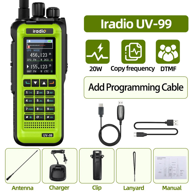 Iradio UV-99 20W Air Band Walkie Talkie Mutli Band High Power FM NOAA 1024CH Wireless Copy Frequency Long Range Type-C Ham Radio