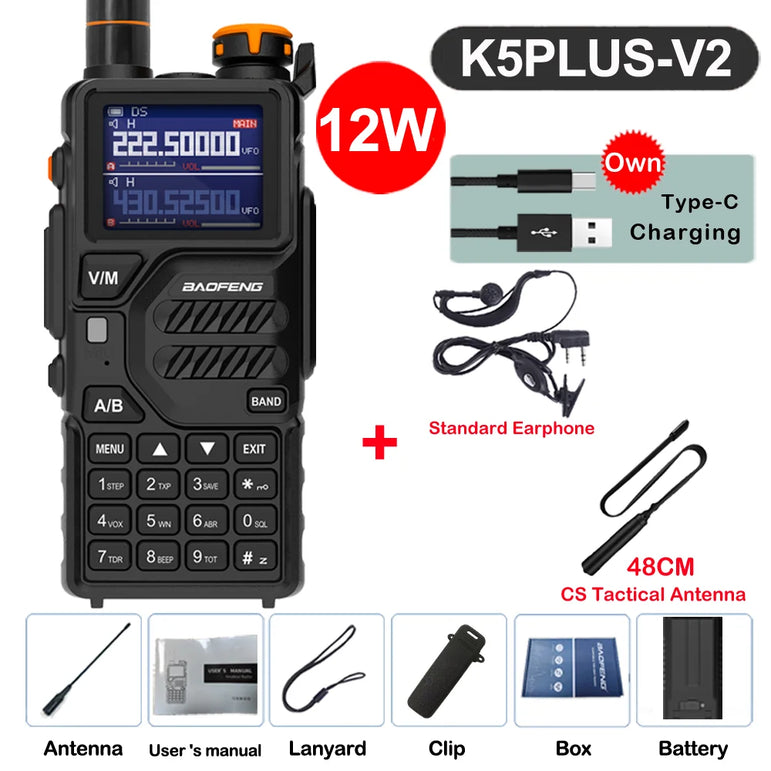 Baofeng 12W UV K5 Plus V2 Walkie Talkie Air Band AM Two Way Comumicador Station Amateur Ham Wireless Receiver Portable Radios