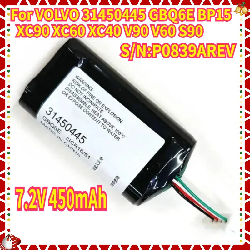 7.2V 450mAh 3.24Wh New For VOLVO 31450445 GBQ6E BP15 Volvo XC90 XC60 XC40 V90 V60 S90 Replacement VCM Gateway S/N:P0839AREV