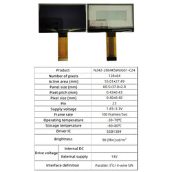 2.42 1.54 Inch OLED Monochrome Display SSD1309 Resolution 23pin SPI Dot Matrix 128*64 Yellow/Blue/Green/White LCD Screen