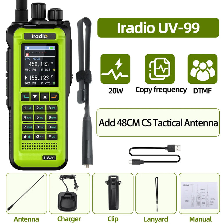 Iradio UV-99 20W Air Band Walkie Talkie Mutli Band High Power FM NOAA 1024CH Wireless Copy Frequency Long Range Type-C Ham Radio
