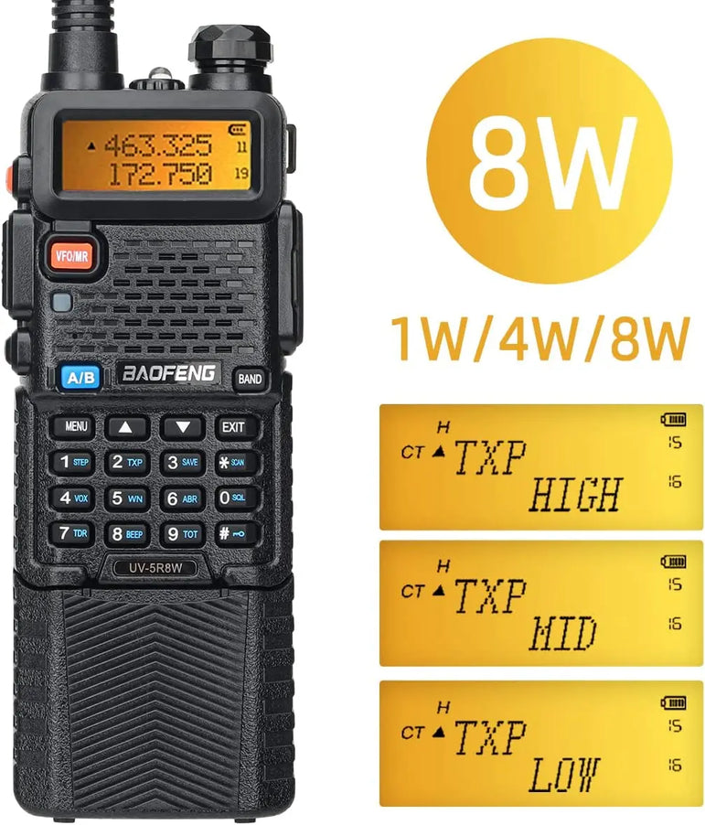 BAOFENG UV-5R 8W/5W 3800mAh High Power Ham Radio VHF&UHF Portable Two Way Radio Long Range Rechargeable Handheld Radio CB Radio
