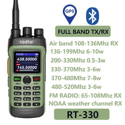 Radtel RT-330 10W Gps Bluetooth App Programming Amateur Radio Power Full Band 136-520MHz TX RX Aviation Frequency  Receive NOAA