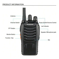 2pcs Baofeng BF-88E portable wireless Handheld walkie16CH UHF 446.00625-446.19375MHz 12.5KHz Channel Separation with USB Charger