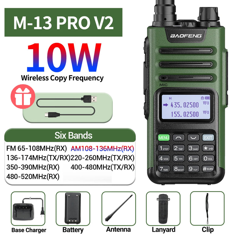 BaoFeng M-13 PRO V1 V2 High Power Multi Band Walkie Talkie Type C Charger Long Range Upgraded UV-13 PRO V1 V2 Ham Two Way Radio