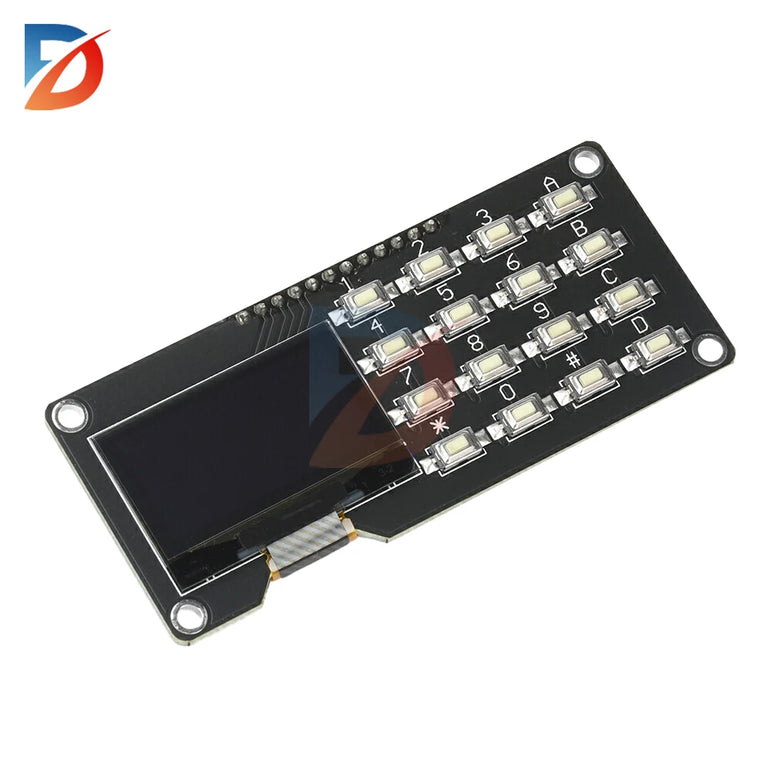 OLED Display Module IIC White 0.96 inch/1.3 inch SH1106 SSD1306 SSD1315 with 4x4 Key Matrix Keypad LCD Screen Board for Arduino