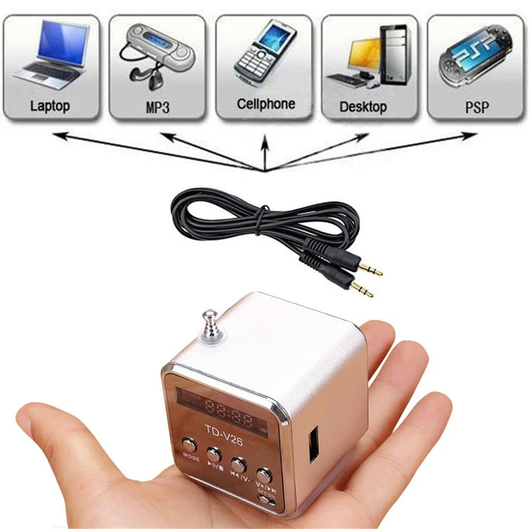 TD-V26 Mini Speaker  FM Radio Receiver MP3 Music Player LCD soundbar Micro SD TF Music Stereo Loudspeaker