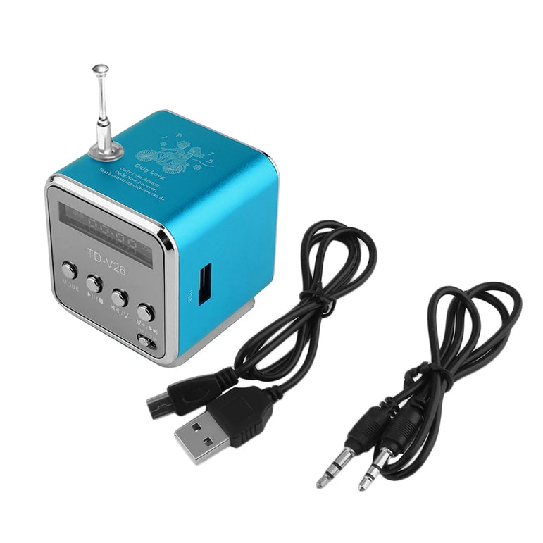 TD-V26 Mini Speaker  FM Radio Receiver MP3 Music Player LCD soundbar Micro SD TF Music Stereo Loudspeaker