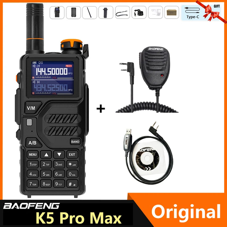 Baofeng K5 Pro Max Walkie Talkie 12W High Capacity UHF VHF AM FM Two Way Radio UVK5 Full Band LCD Noise Reduction DTMF Ham Radio