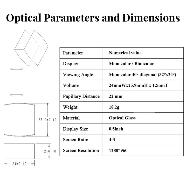 0.5 Inch Display Perspective Optical Magnifier Freeform Optical AV HDMI Interface 1280*960