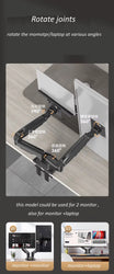 Northbayou F160-FP 10"-17" laptop mount 360 rotate 10"-27" air press full motion gas spring  10"-27" two monitor  clamp desk