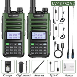 2PCS BAOFENG UV13 Pro V2 10W Waterproof Walkie Talkie UHF/VHF Dual Band UV13PRO with Typ-C Cable Upgrade of UV-10R Two Way Radio
