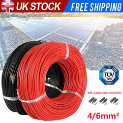 PowMr 6mm2 PV Cable 30M Solar Panel 10AWG Extension Cable Wire Black & Red For 12 AWG Cable without Connector Waterproof PV Wire