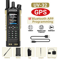 BAOFENG UV-32 Walkie Talkie GPS Multi Band 10W Bluetooth Wireless Programming Copy Frequency 1000CH Long Range Ham Two Way Radio