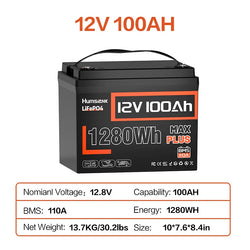 Humsienk 12V 20Ah 100Ah 200Ah 314Ah LiFePO4 Battery Rechargeable Cells 15000 Cycle BMS For RV/ Vans/ Camping/ Home Storage/Solar
