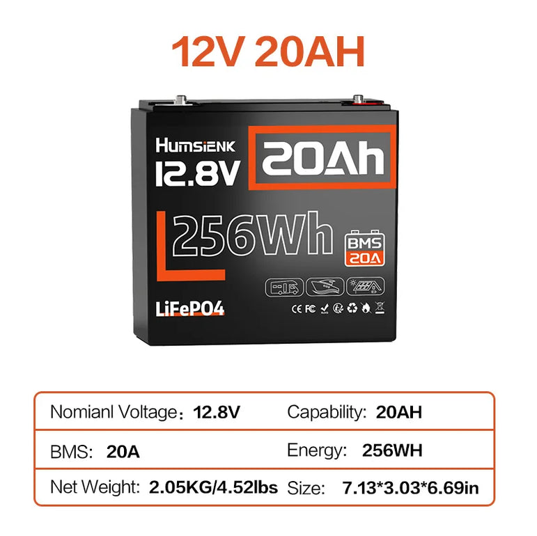 Humsienk 12V 20Ah 100Ah 200Ah 314Ah LiFePO4 Battery Rechargeable Cells 15000 Cycle BMS For RV/ Vans/ Camping/ Home Storage/Solar