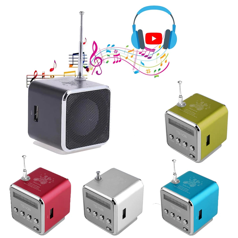 TD-V26 Mini Speaker  FM Radio Receiver MP3 Music Player LCD soundbar Micro SD TF Music Stereo Loudspeaker