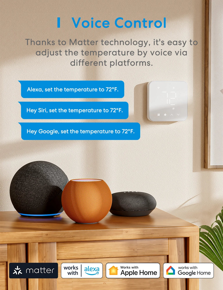 Meross 2025 NEW Matter Smart US 24V Wi-Fi Thermostat Compatible Heating and Cooling Systems Shipping from US