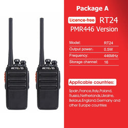 Retevis Walkie Talkie 2 Pcs RT24 PMR 446 Rechargeable Professional Talkie Walkie Long Range H777S Two-Way Radio Communicator FRS