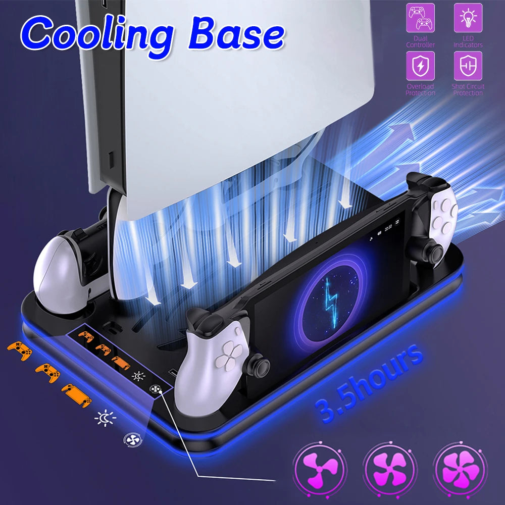 For PS5 Slim Cooling Stand PS5 cooling StationRGB Charging Base Dual Controller Charger Dock Station for PS5/PS5 Slim Accsessory