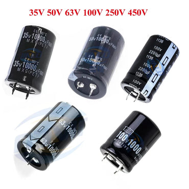 35v 50v 63v 100v 200v 250v 450V 100uf 150UF 220uF 330UF 470UF 560UF 680UF 1000UF 1500UF 2200 3300 4700 6800 10000uf capacitance