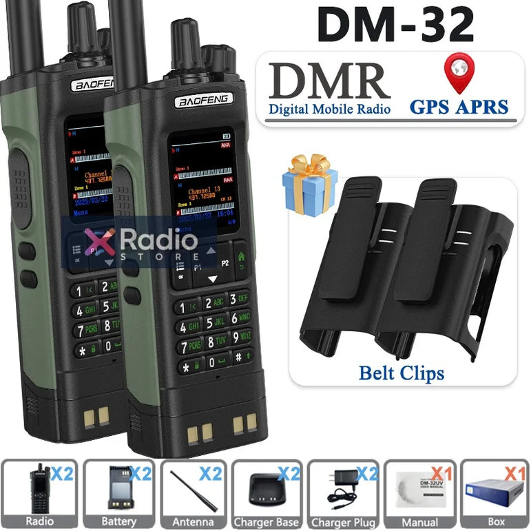 New BAOFENG DM-32 Walkie Talkie With Belt Holster DMR GPS 10W Programming Wireless Copy Frequency Type-C DM32 Ham Two Way Radios