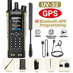 BAOFENG UV-32 Walkie Talkie GPS Multi Band 10W Bluetooth Wireless Programming Copy Frequency 1000CH Long Range Ham Two Way Radio