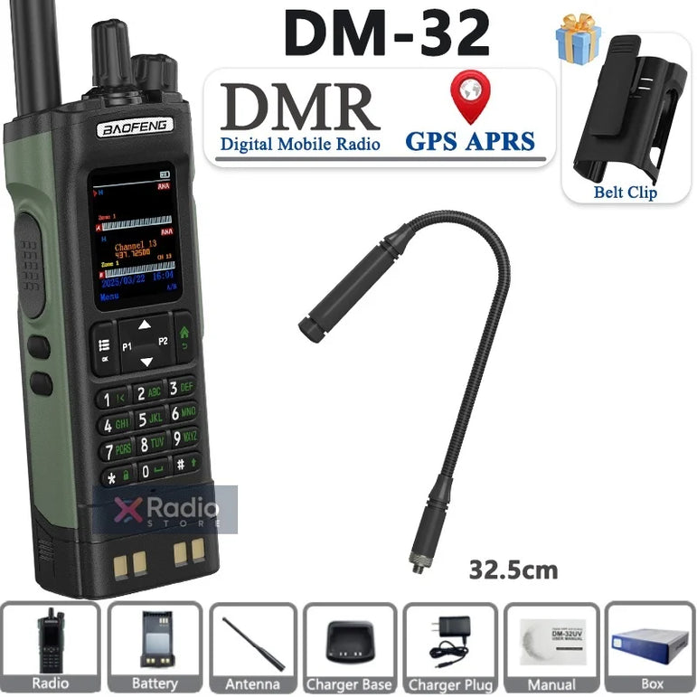 New BAOFENG DM-32 Walkie Talkie With Belt Holster DMR GPS 10W Programming Wireless Copy Frequency Type-C DM32 Ham Two Way Radios