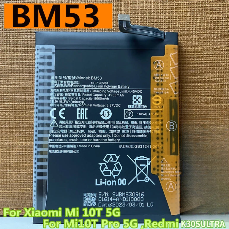 BM53 5000mAh Battery for Xiaomi Mi 10T 5G ,Mi10T Pro 5G ,Redmi K30SULTRA Replacement Phone Batteries