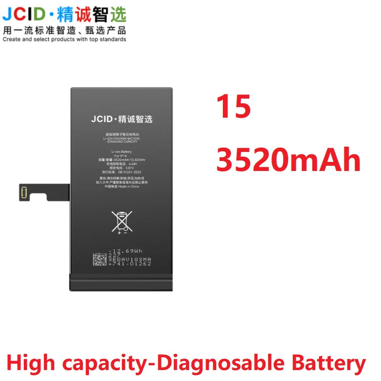 JCID Diagnostic Battery High Capacity For Iphone 12 13 14 100% Heath Visible New 0-cycle No Pop Up Used Genuine Parts On IOS 18