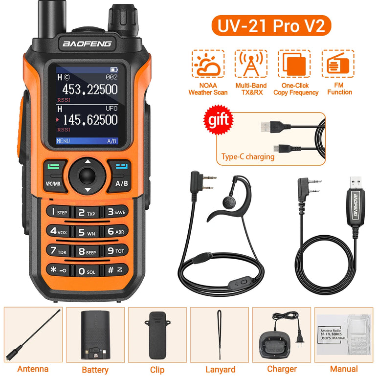 Baofeng UV-21 Pro V2 Air Band Walkie Talkie Wireless Copy Frequency AM Type-C Long Range Upgrade UV-5R Ham Radio