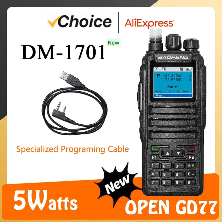 Baofeng Walkie Talkie DM-1701 DMR Dual Mode Analog and Digital Radios Tier 1&2 Dual-Time Slot DM1701 Ham Dual-Band DM-1801 DM-5R