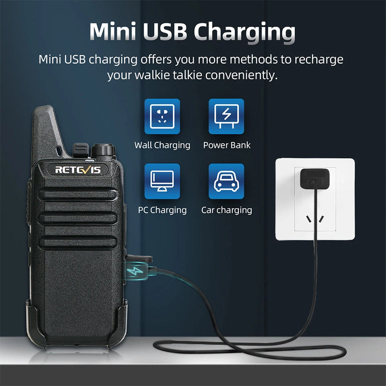 RETEVIS 2 pcs Mini Walkie Talkie PMR 446 Portable Two-way Radio ht PTT Walkie-talkies RT622 Portable Radio for Hunting Cafe RT22