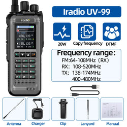 Iradio UV-99 20W Air Band Walkie Talkie Mutli Band High Power FM NOAA 1024CH Wireless Copy Frequency Long Range Type-C Ham Radio