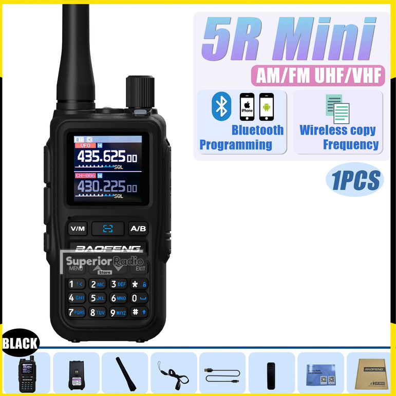 1/2PCS Baofeng UV-5R Mini Walkie Talkie Bluetooth Programming Type-C Dual PTT Lightweight 999 Channels Flashlight Frequency Copy