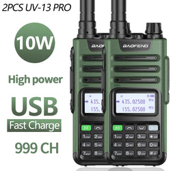 2PCS BAOFENG UV13 Pro V2 10W Waterproof Walkie Talkie UHF/VHF Dual Band UV13PRO with Typ-C Cable Upgrade of UV-10R Two Way Radio