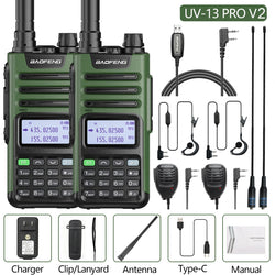 2PCS BAOFENG UV13 Pro V2 10W Waterproof Walkie Talkie UHF/VHF Dual Band UV13PRO with Typ-C Cable Upgrade of UV-10R Two Way Radio