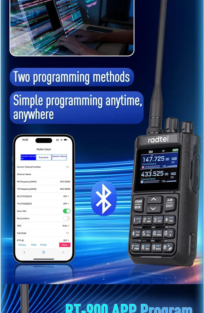Radtel RT-900 8W Multi-band  Walkie Talkie 256 CH Air Band Two Way Radio Station Aviation NOAA Amateur Police Marine River PTT