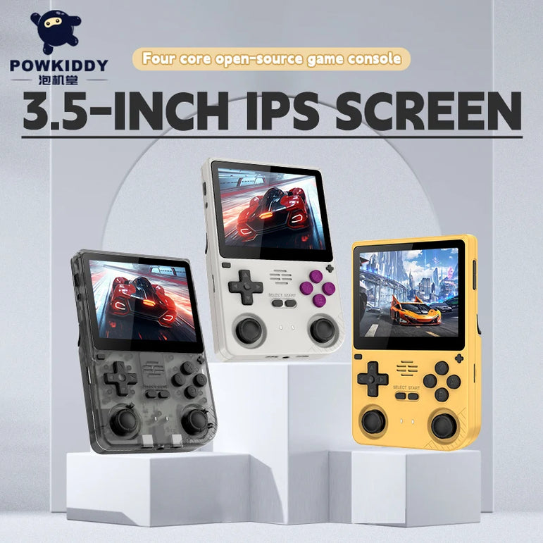 POWKIDDY V20 Retro Video Handheld Game Console 3.5-Inch IPS HD Screen Dual Card slot 5000mAh Lithium Battery Retro Game Stickers