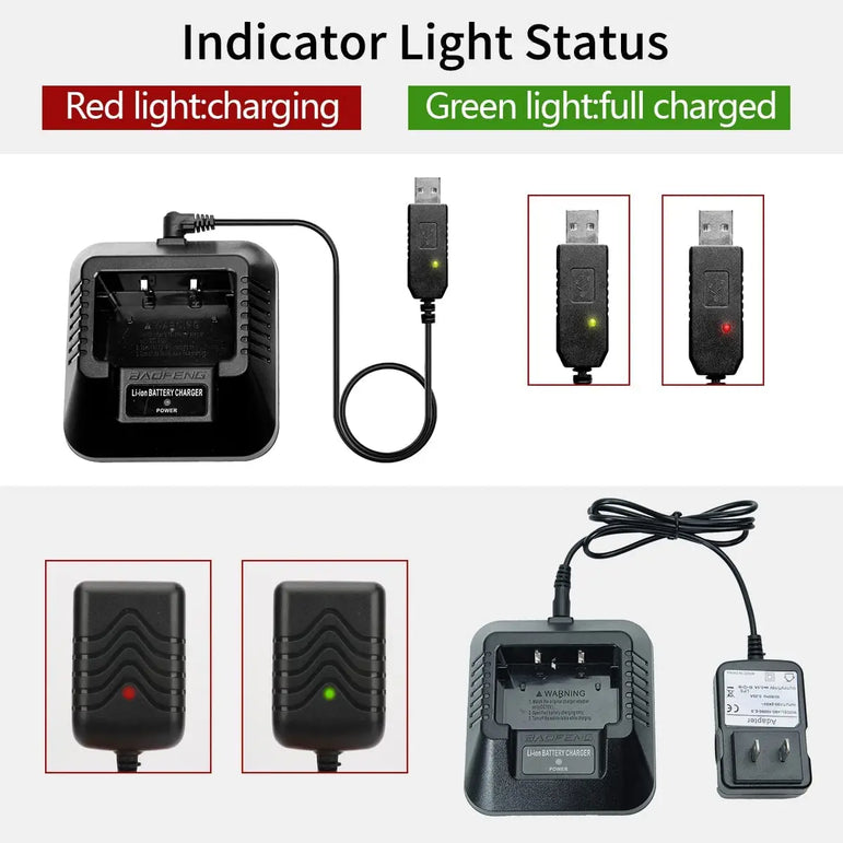 Baofeng Charger UV-5R BF-F8HP Charger Two-Way Radio Charger 100v-240v with Adapter + USB Charger Cable for UV-5R Series Walkie