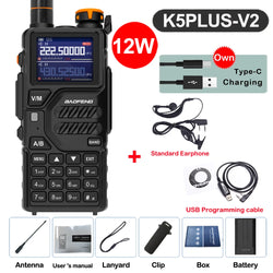 Baofeng 12W UV K5 Plus V2 Walkie Talkie Air Band AM Two Way Comumicador Station Amateur Ham Wireless Receiver Portable Radios
